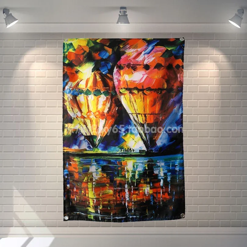 Steam ball retro oil painting Rock Band Hanging Art Waterproof Cloth Polyester Fabric 56X36 inches Flags banner Bar Cafe Decor