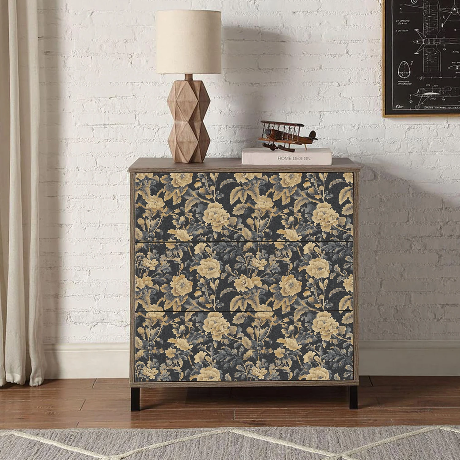 

45x300CM Flower Art Wallpaper Wardrobe Living Room Waterproof and Anti Staining Wall Stickers PVC Self Adhesive Home Renovation