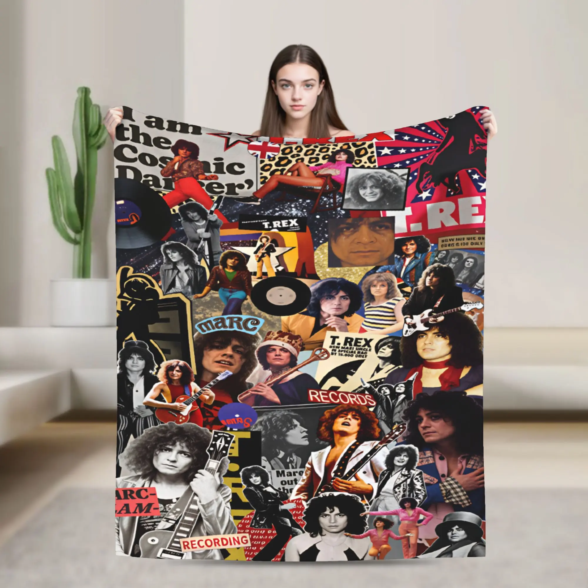 Soft Warm Blanket Picnic Mark Bolan T-REX Throw Blanket  Flannel Bedspread For Couch Bed Aesthetic Sofa Bed Cover