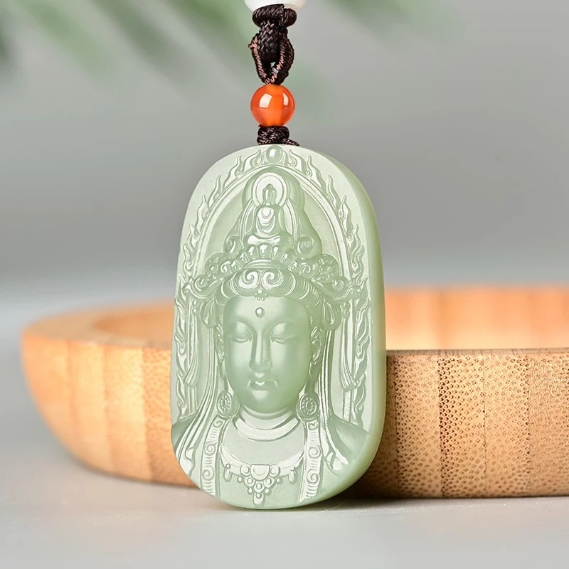Hetian half-body pendant men, Guanyin Bodhisattva ornament, jade jewelry necklace