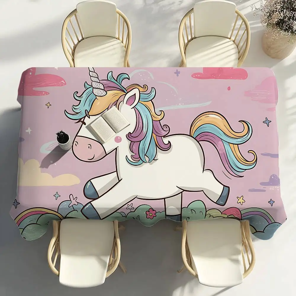 

Unicorn Cute Cartoon Table Cloth Party Decor Dining Room Home Kitchen Patios Waterproof Stain-Proof Table Cloth