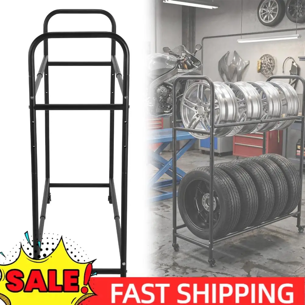 Garage Tire Storage and Organization 24.8-42.51x15.35x44.09 Inch Metal Tire Stand with 4 Swivel Casters for Garage Warehouse