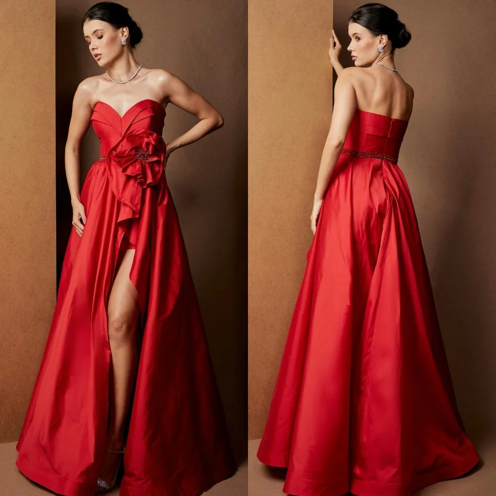 

Customized Elegant Charmeuse Handmade Flower Draped Sash Beading A-line Sweetheart Long Dresses Bespoke Occasion Dresses Retro