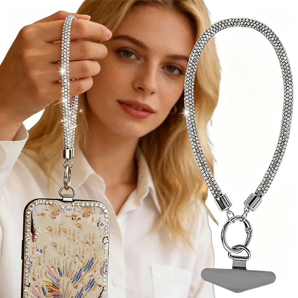 

Универсальный ремешок для телефона с полным алмазным покрытием, в стиле Light Luxury, короткая цепочка, наручный ремешок-флешка с металлическим зажимом