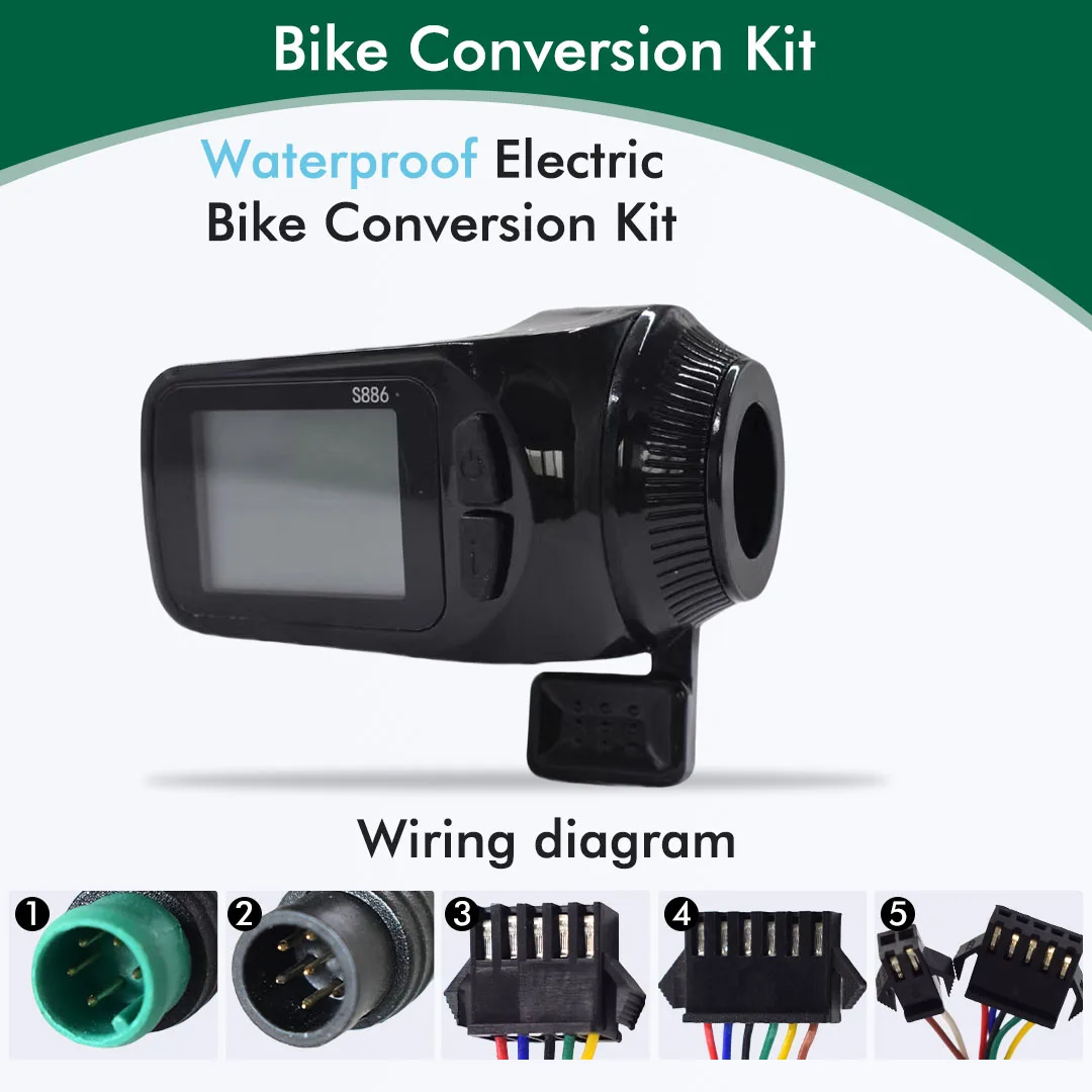 E-bike LCD S886 Colorful Display Meter 24V-60V SM/Waterproof Connection Plug Electric Bicycle Display With USB UART