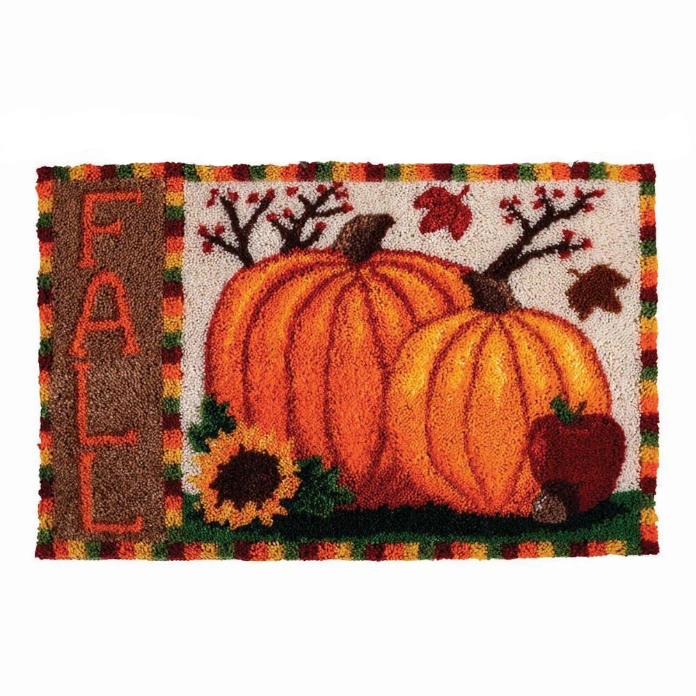 

Large Pumpkin Latch Hook Rug Kits DIY Tapestry Making Kits Crochet Needlework Crafts for Adults with Pre-Printed Canvas Pattern