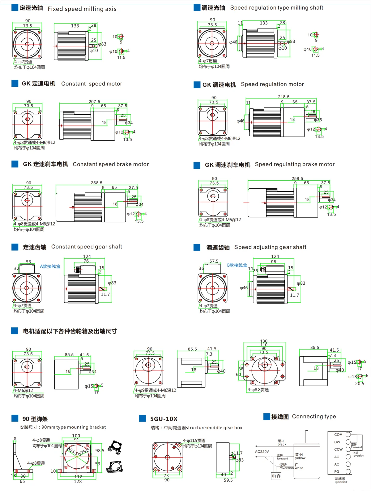 40 واط 35 دورة في الدقيقة 9Nm مرحلة واحدة 220 فولت 1 التيار المتناوب التعريفي محرك تروس متغير مع علبة التروس