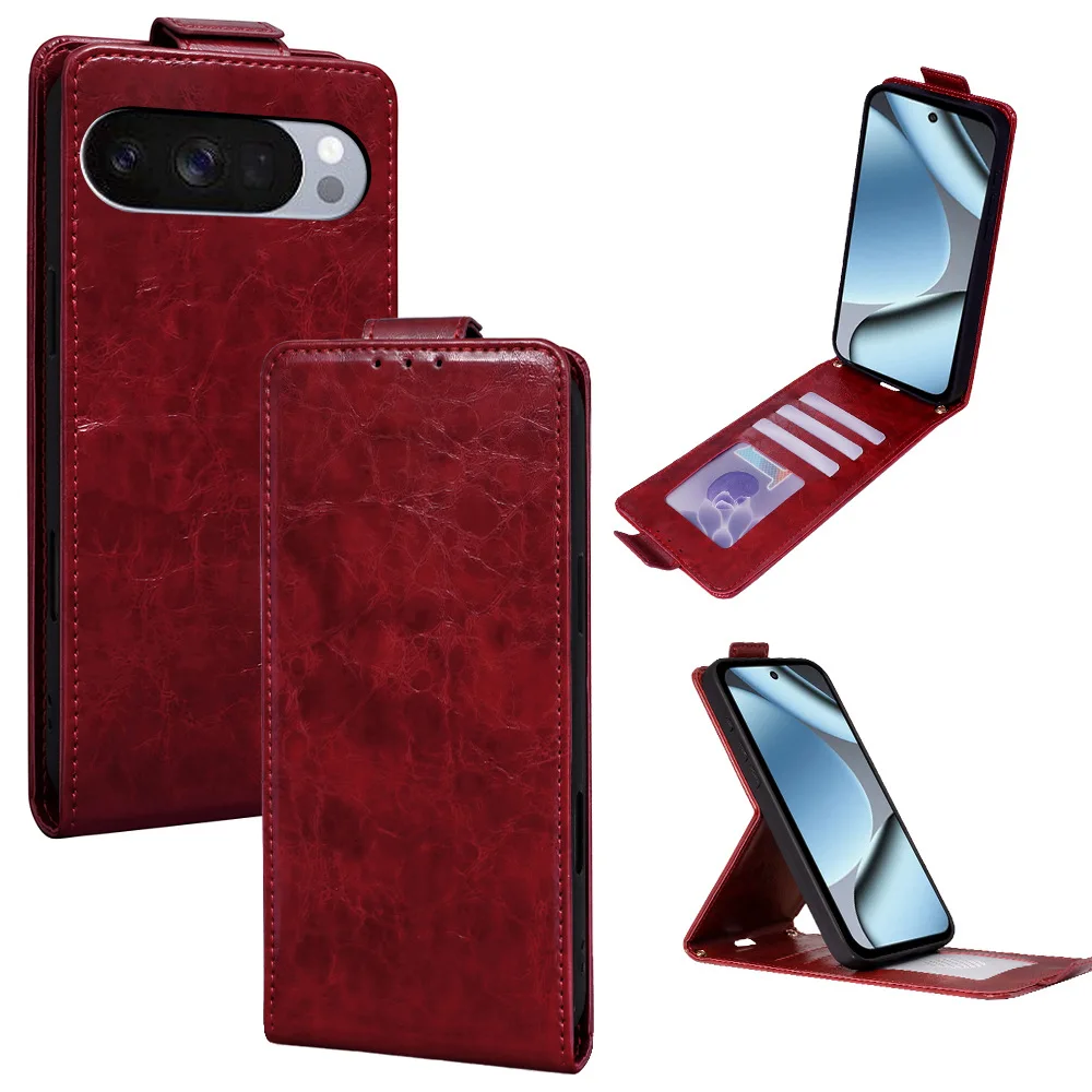 Magnetic Vertical Leather Flip Cover for Google Pixel 11 10 9 Pro XL/6 7 8 Pro/10A 9A 8A 7A 6A with Built-in Card Slots