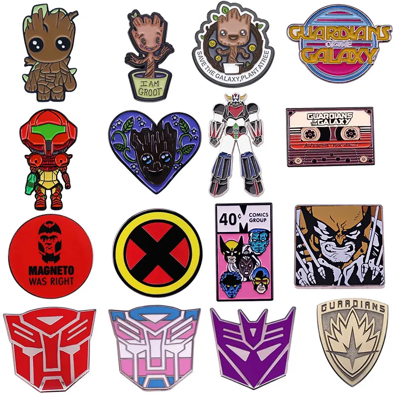 Marvel Guardians of the Galaxy Groot Enamel Pins X-Men Comic Brooches Backpacks Badges Accessories for Jewelry Cute Jewelry Gift