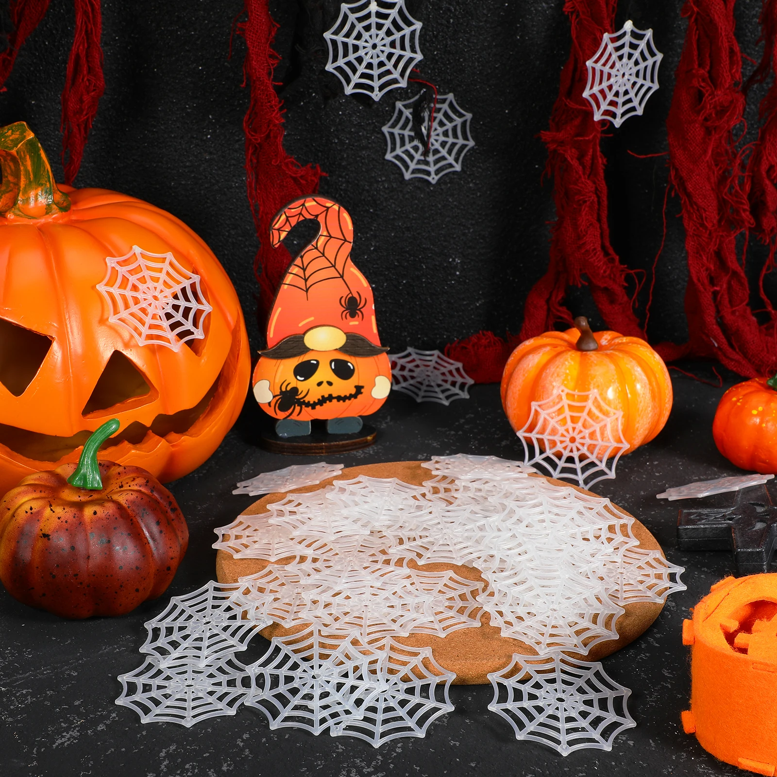 150Pcs Black Plastic Spider Web Decor Halloween Hanging Ornaments for Walls Windows Doors Party Layout Props Festival Atmosphere