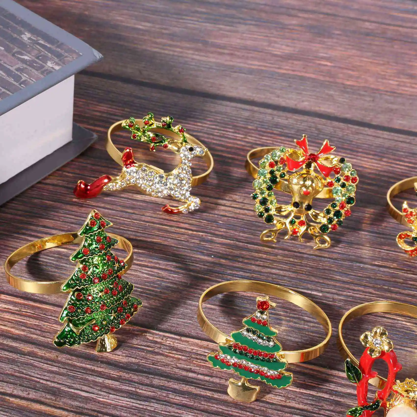 AS94-24X Portatovaglioli natalizi Portatovaglioli Anelli per le vacanze Decorazione della tavola di Natale Fibbia per tovaglioli alce