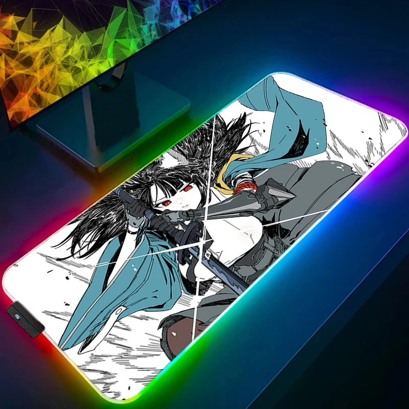Mouse Pad Anime Girl LED PC Gamer Mousepad Zenless Zone Zero Hoshimi Miyabi Keyboard Pad RGB Laptop Gaming Accessories Desk Mat