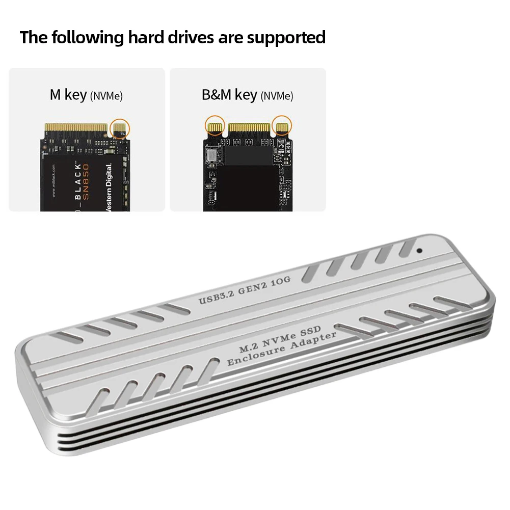 M.2 NVMe Gabinete externo de unidade de estado sólido 10 Gbps Unidade de estado sólido USB 3.2 Gen2 Caixa de disco rígido para SSD 2230/2242/2260/2280