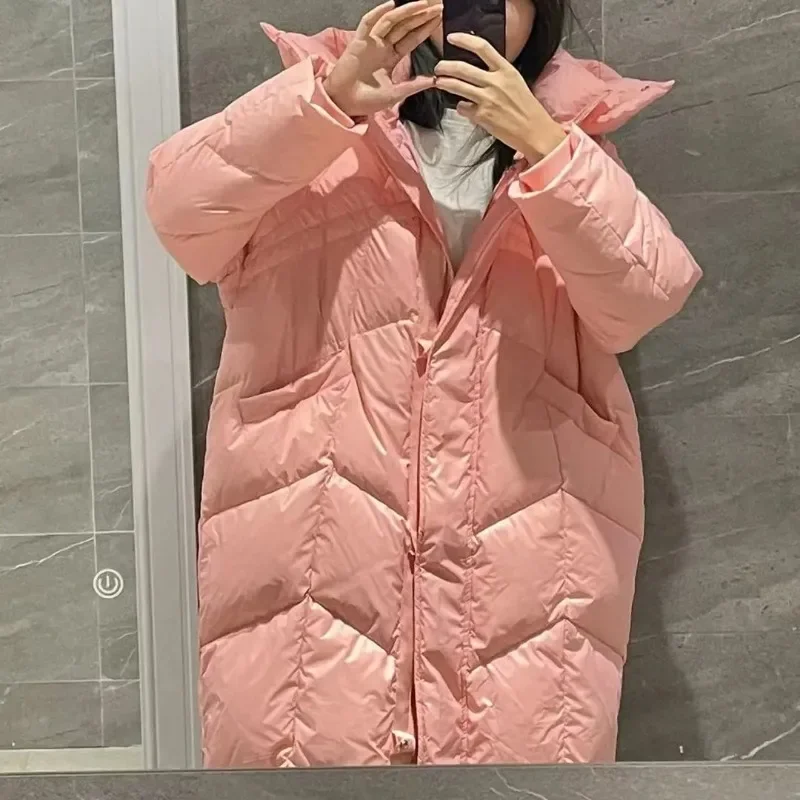 Casaco feminino solto e grosso com capuz, casaco de inverno, Parkas longas, versátil, casaco de tempo de lazer, outwear feminino, novo, 2022