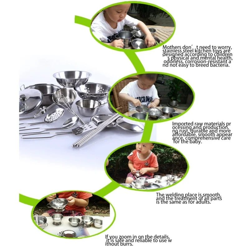 16 قطعة مجموعات الالعاب المطبخ للأطفال الفولاذ المقاوم للصدأ أواني المطبخ والمقالي مجموعة أداة المطبخ لعبة للأطفال هدية #5