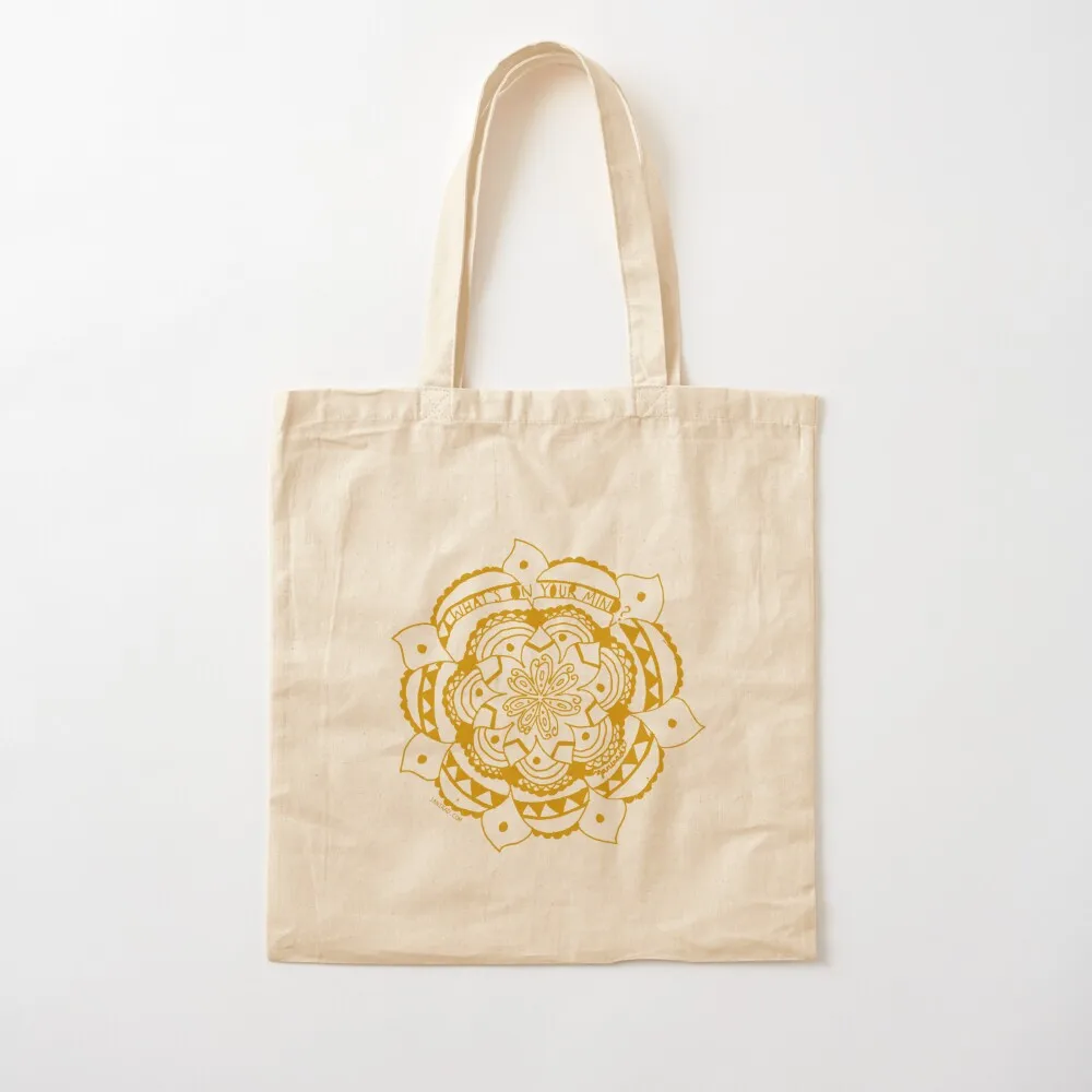 What's On Your Mind Yellow/White Kolam Tote Bag handbag tote bag woman Canvas bag for women