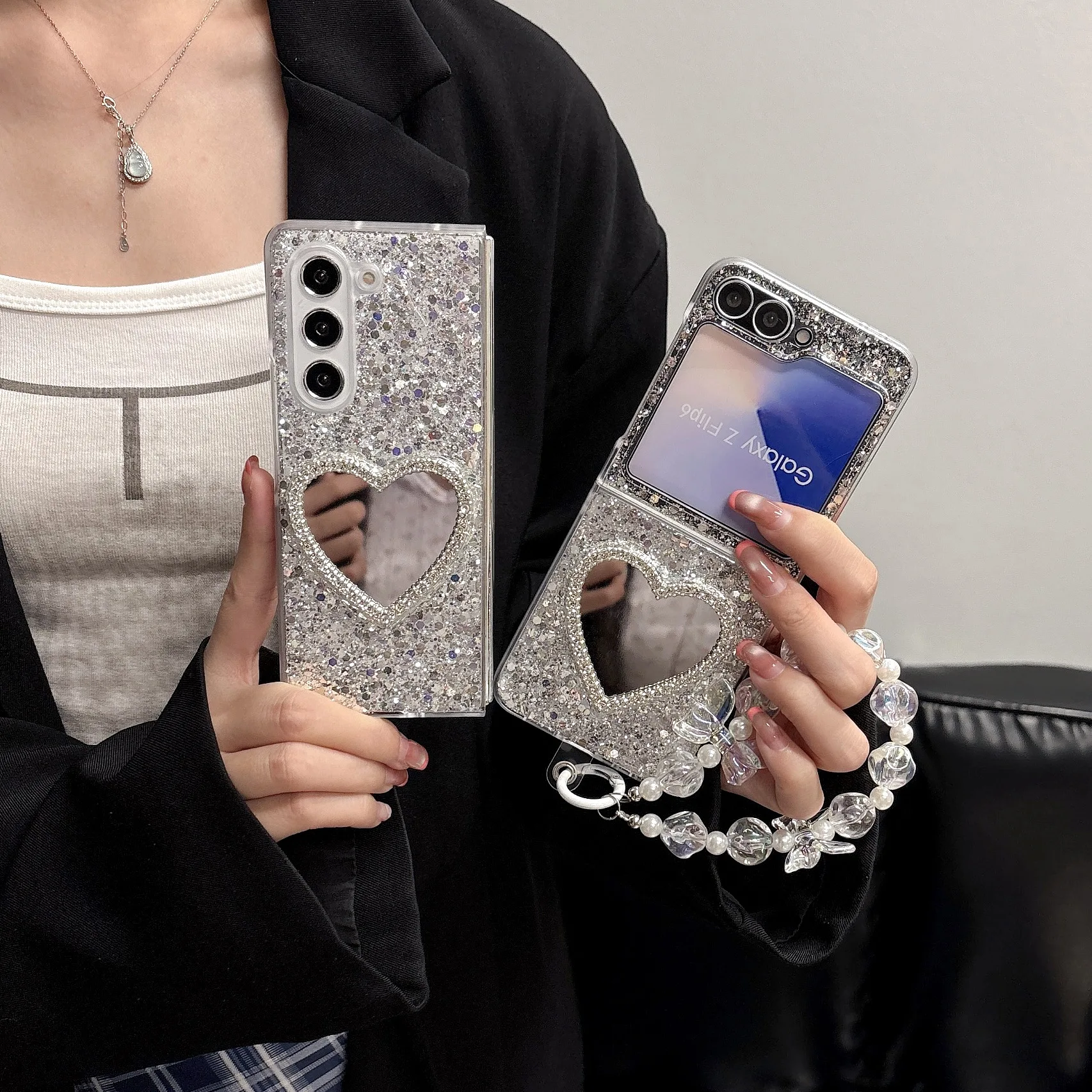 

Heart Mirror Phone Case For Samsung Galaxy Z Flip Z Fold 7 6 5 4 Protective Back Cover For ZFold7 ZFlip7 Case Shell