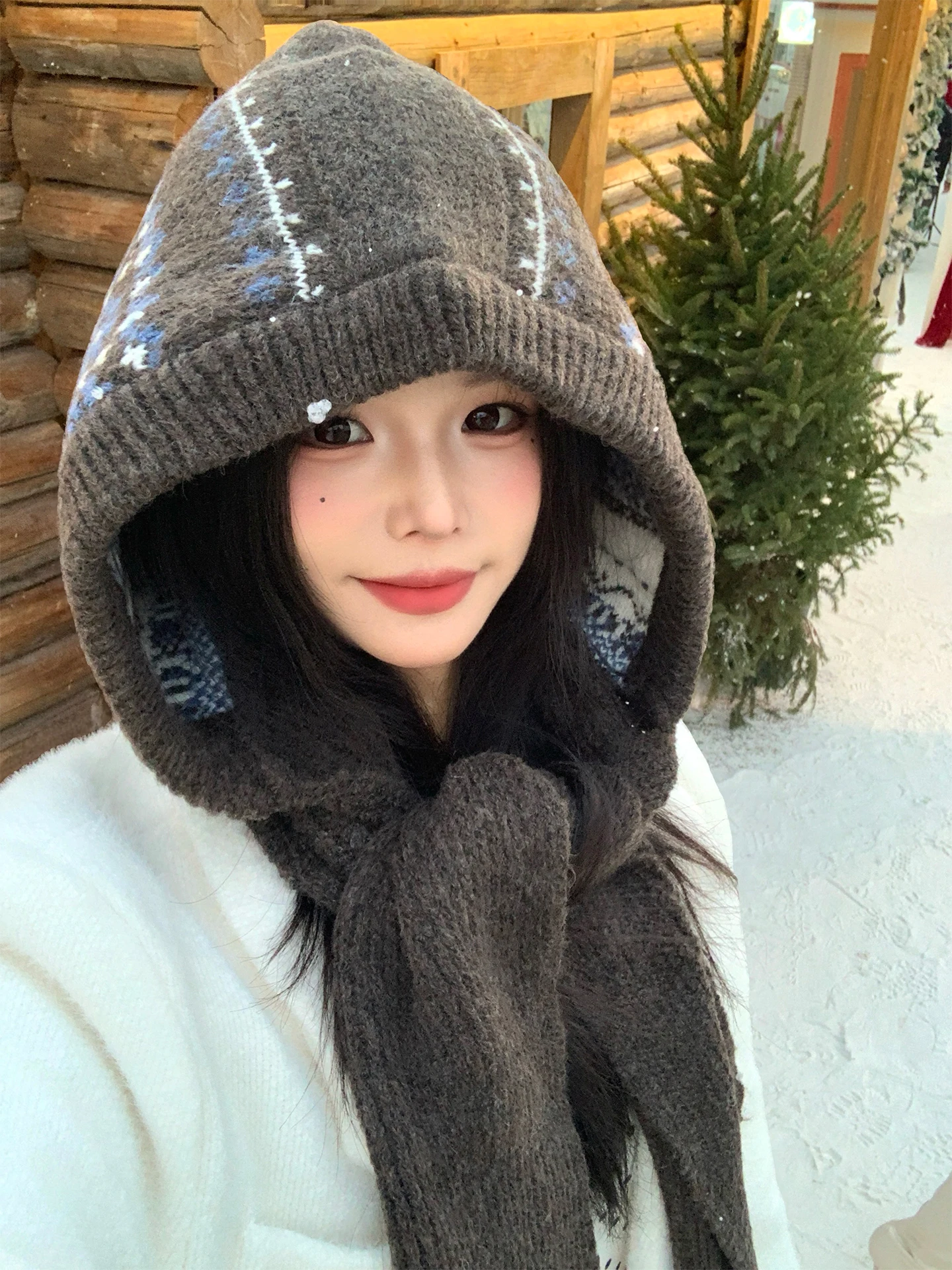 Warm Knitted Beanie Hat Scarf One Size Fits All Ear Protection Women's Style Winter Fashion Casual Non-Adjustable Foldable