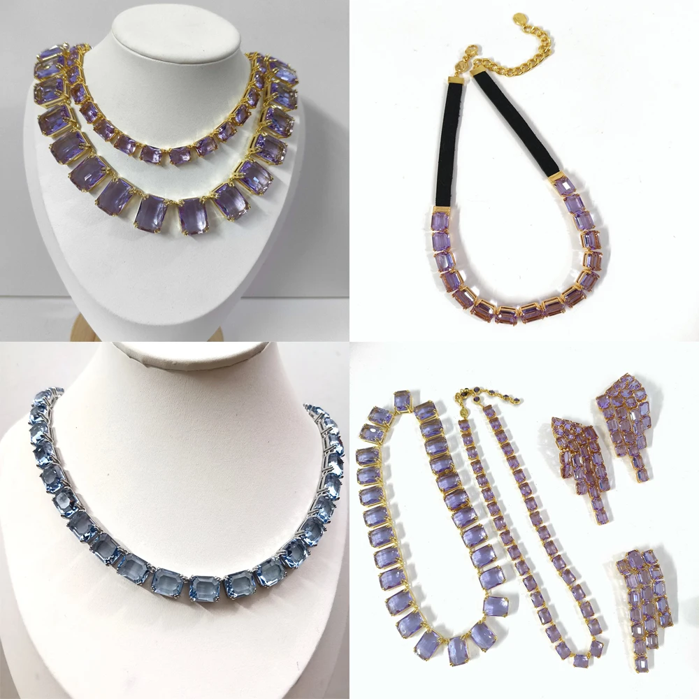 

Фиолетовый восьмиугольный комплект ювелирных изделий, позолоченный тон, украшение, кулон + серьги, комбинированные повседневные универсальные ювелирные изделия