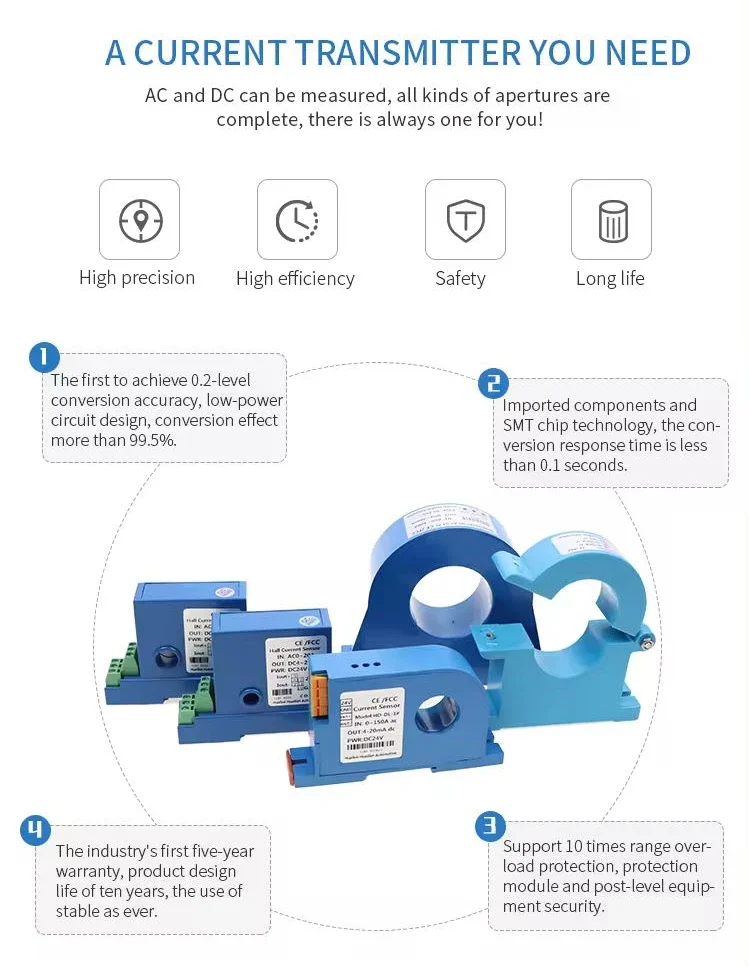 China 220VAC Analog Hall Effect Current Transducer 0-10V Relay Power Voltage Sensor 420ma AC/DC Current Current Transformer