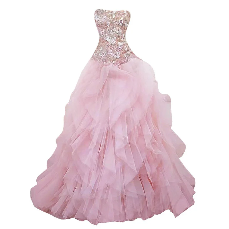 Romantic Pink Evening Dress Elegant Printed Floral Strapless Slim  Bridal Dresses Floor-Length Princess Cake Dress Prom Gown