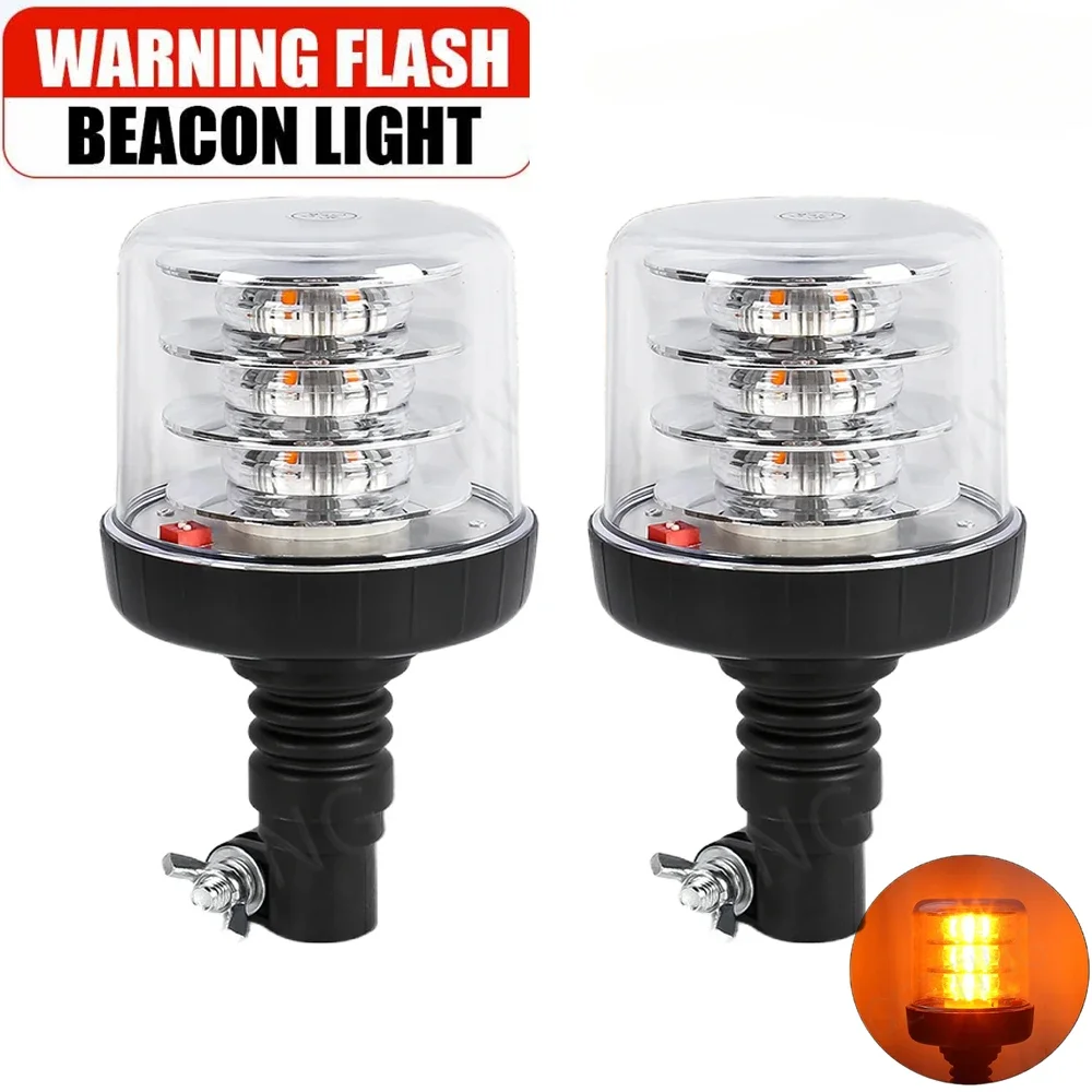 

1/2pcs 12V 24V 18LED Amber Warning Emergency Strobe Light Safety Police Flashing Beacon Rotating Truck Tractor Vehicle Forklift