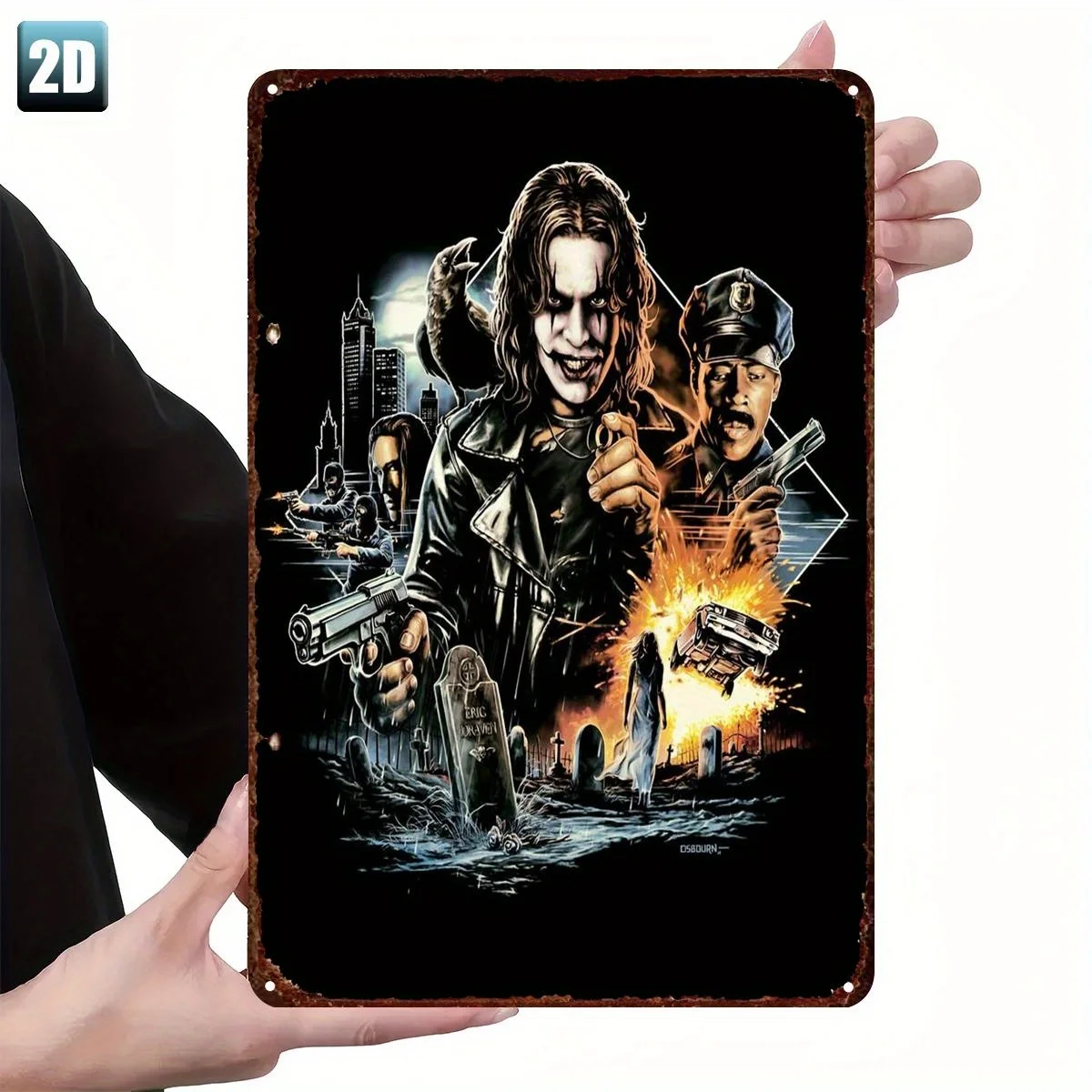 Chaos Unleashed: The Joker's Reign of Anarchy Metal Tin Sign -  Vintage Comic Art Wall Decor with Guns & Flames Design for Home