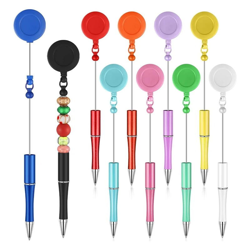 10Pcs Bead Pens Black Ink Ballpoint Pen DIY Pen Retractable Badge Roller Pen Ballpoint Pen For Students Teachers School