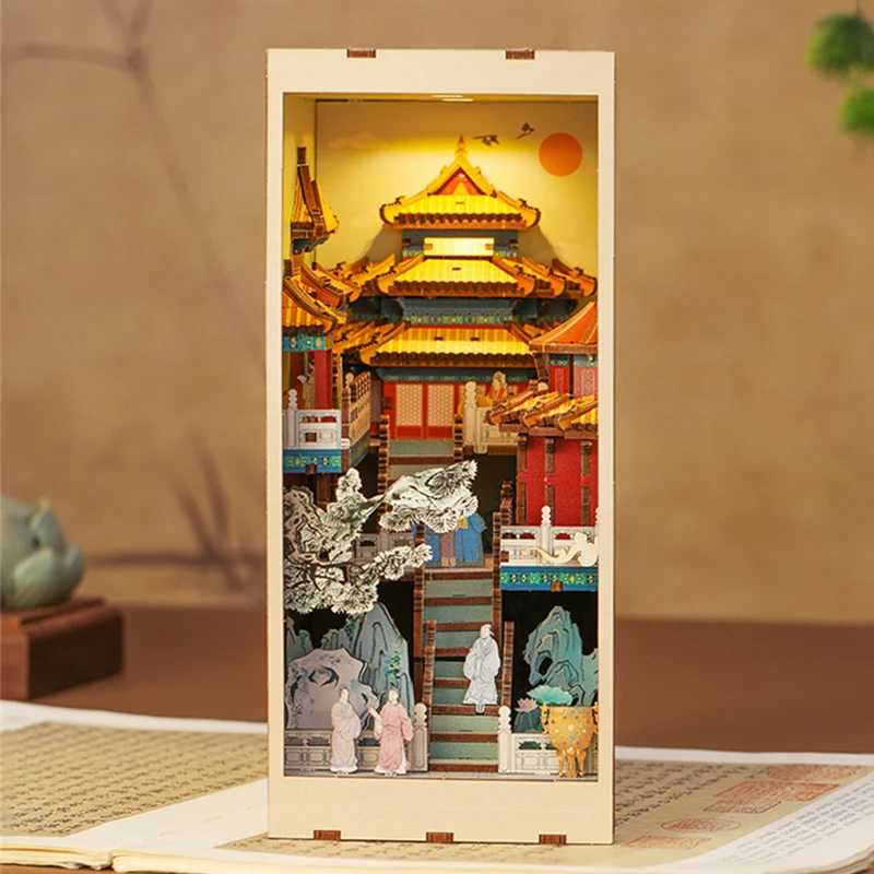 

DIY Book Nook Wooden Miniature Model Kit Ancient Street View Bookend Assembled 3D Puzzle Bookshelf Home Decor Adults Xmas Gifts