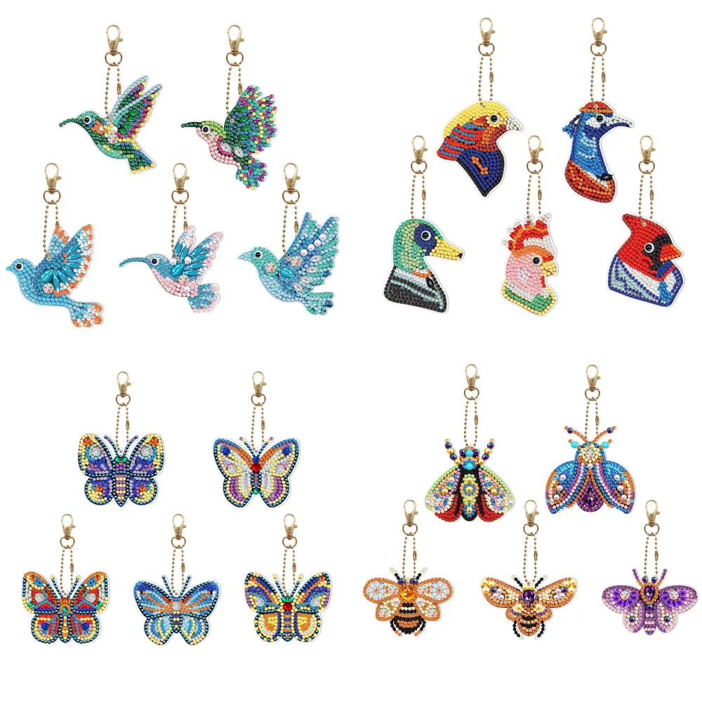 2022 New Double-sided Colored Diamond Keychain bird butterfly bee Diamond Painting Keychain Diamond Embroidery Pendant Gift