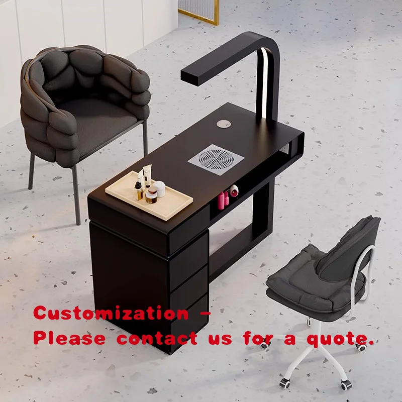 

Современный простой черный маникюрный стол и стул из дерева/мрамора, роскошный черный одноместный стол для салона красоты, стол для маникюра.