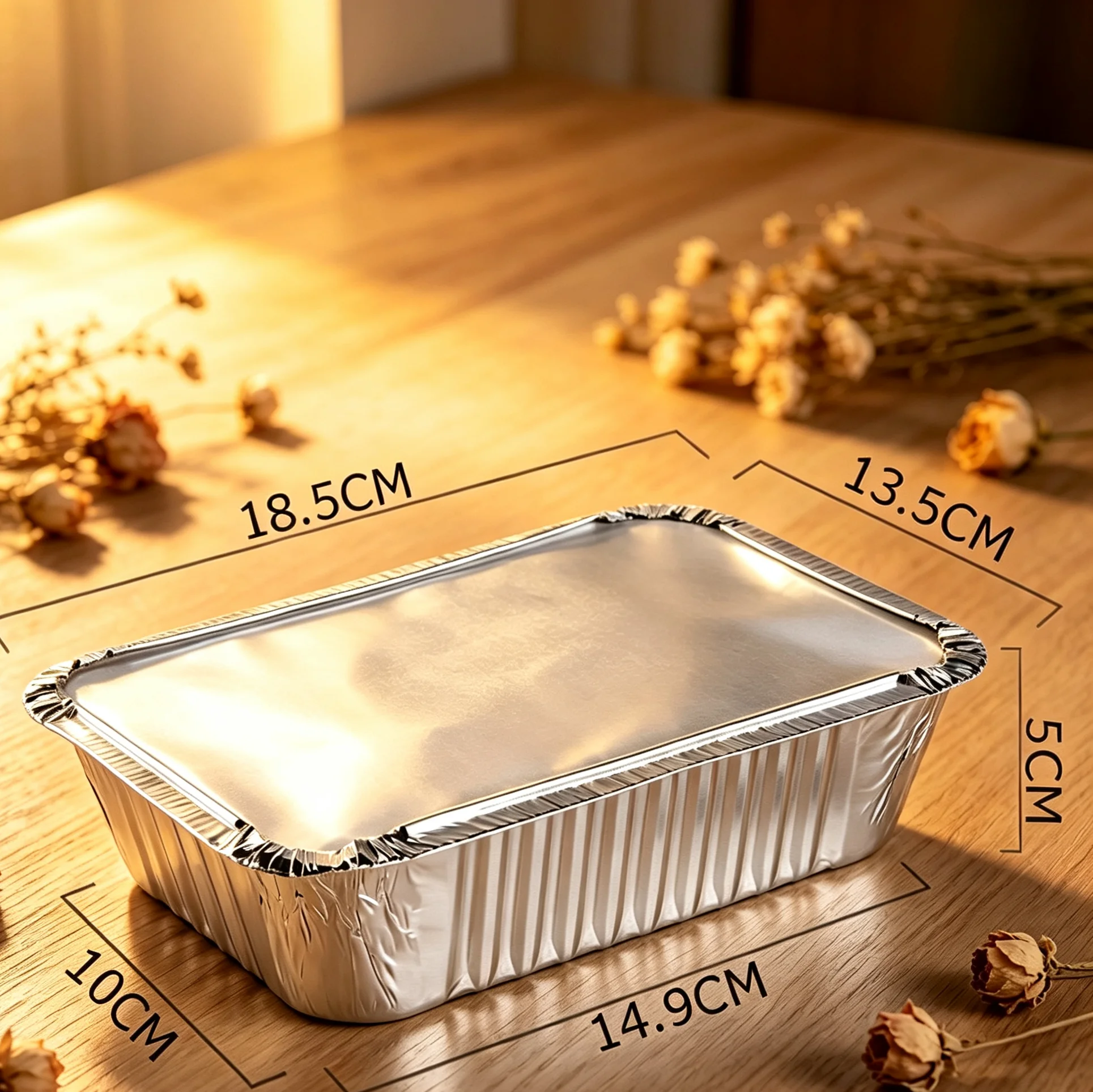 20PCS Rectangular Tin Foil Tray With Cardboard Lid Aluminum Foil Container Takeaway Box For Baking, Packaging, Roasting, 700ML