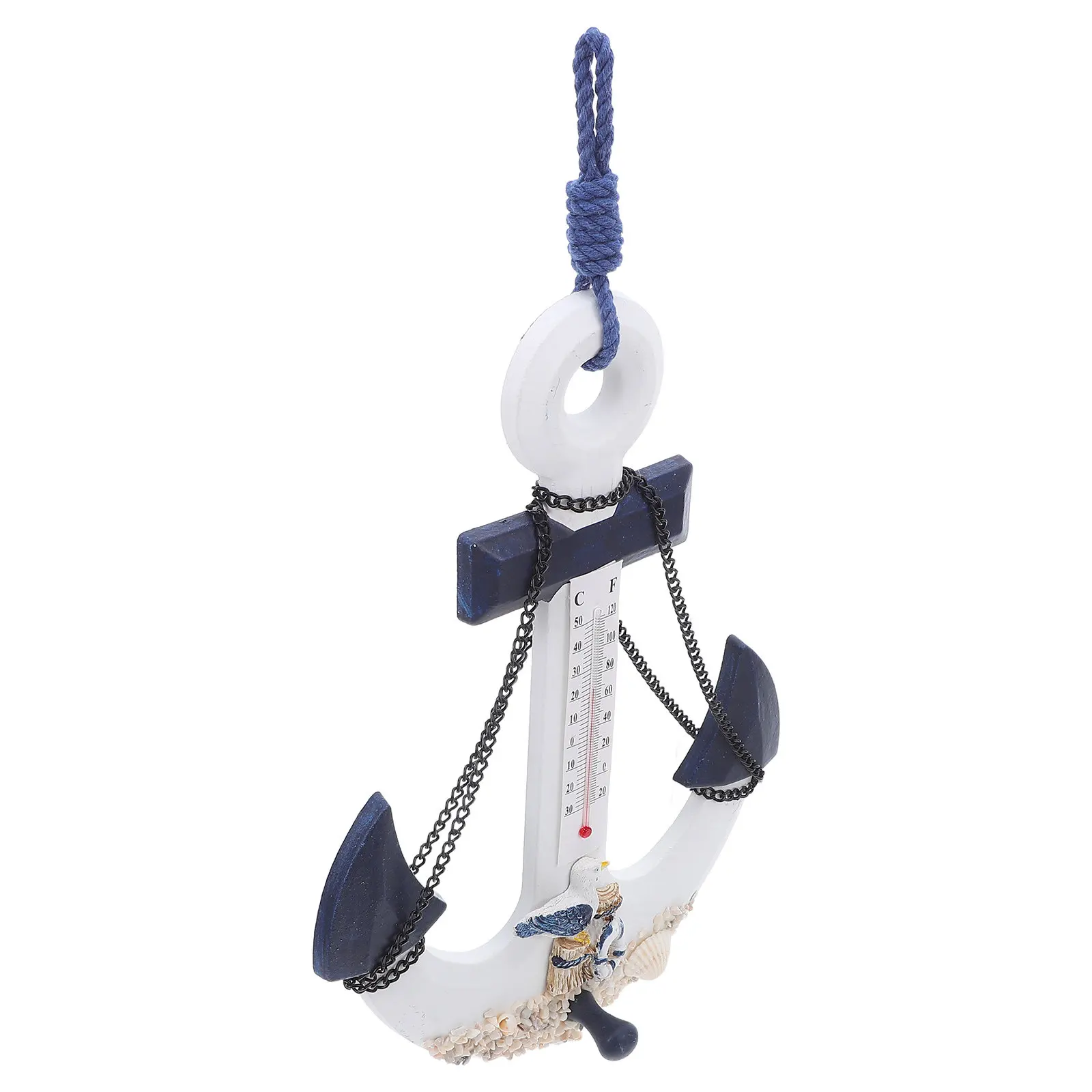 Wood Anchor Thermometer Anchor Shaped Hook Nautical Mediterranean Style Hang Hook Coastal Room Temperature Gauge Ocean Theme