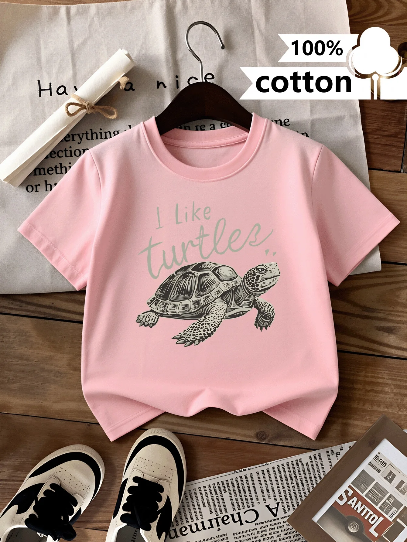I Like Turtles Pattern Machine Washable Children's T-shirt Soft and Comfortable Top Breathable Parent Child Wear