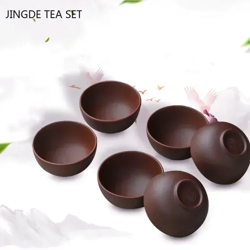 Yixing Handmade Teacup De Argila Roxa, Dahongpao Tea Bowl, Viagem Portátil Pu\'er Master Cup, Autêntico Zisha Tea Set, 8 pcs por conjunto