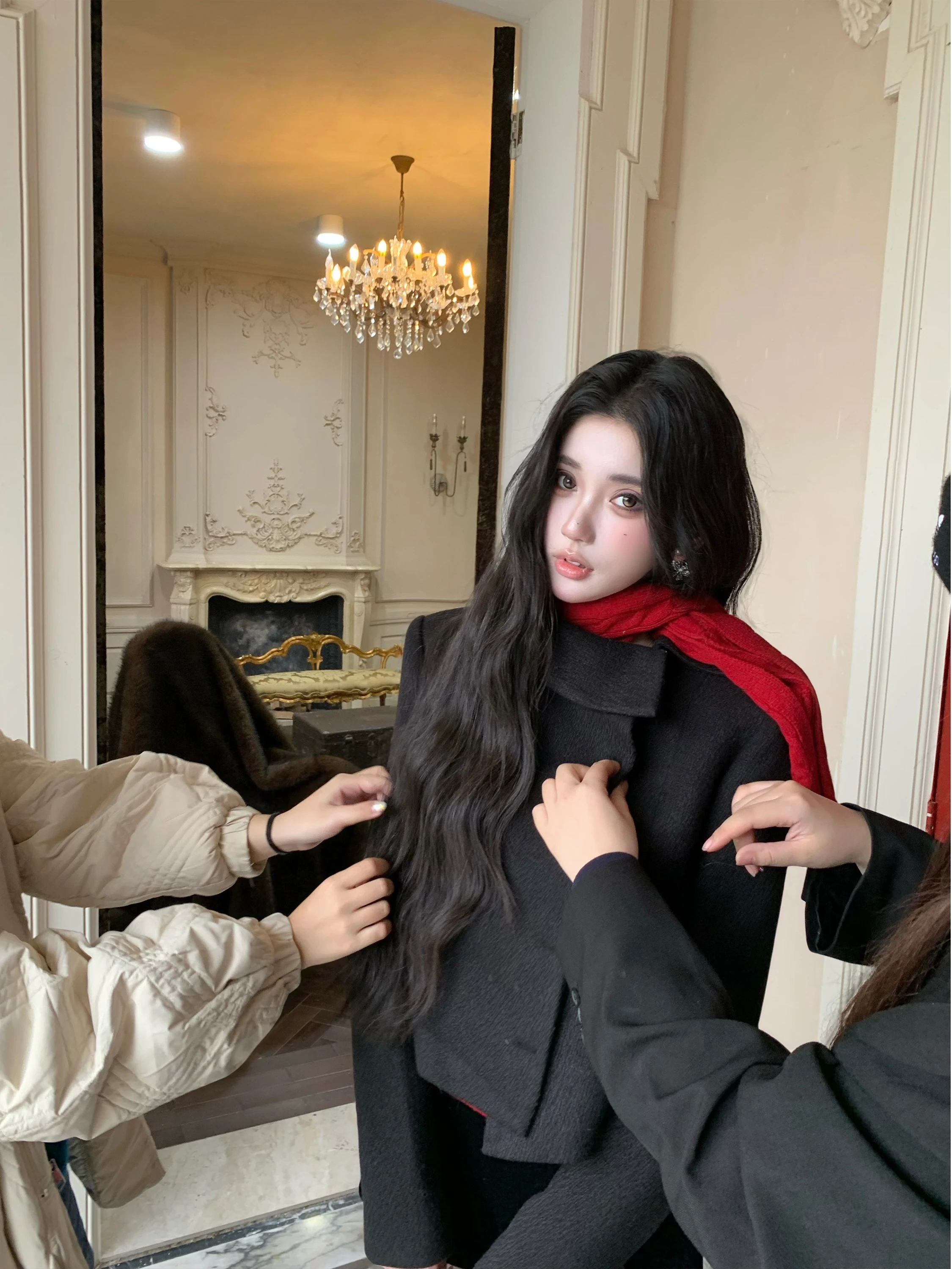 

Barb Chill ort Bla Woolen Jaet Women's Autumn Winter Faion Small Size Chic Sle Button Closure Thiened Straight Cut