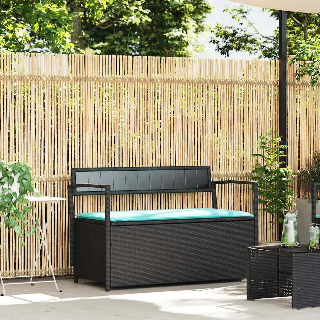 

Outdoor Patio Storage Bench with Comfortable Cushion Black Rattan Garden Furniture