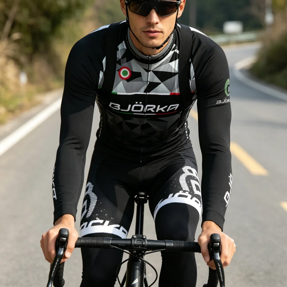 

BJO RKA Camo Winter Men Cycling Jersey, Long Sleeve Fleece Thermal Warm Bike Suits