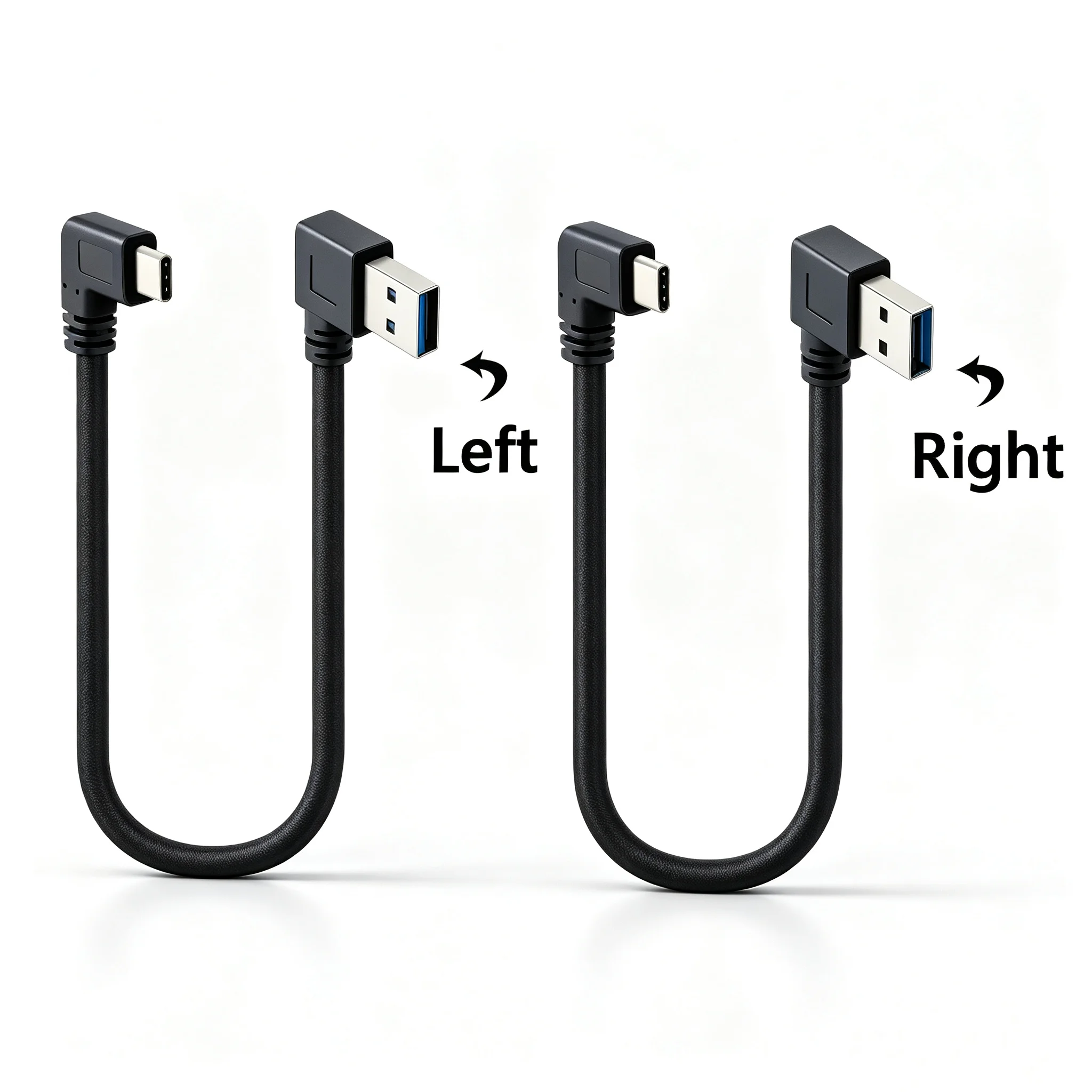 25cm 90° Left/Right Angle USB A to USB Type-C Cable Short Elbow USB2.0 USB3.0 Charging Data Sync Portable Bend Type C Data Cable