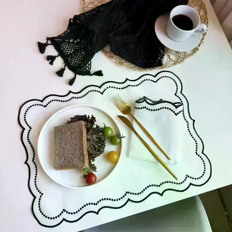 Embroidered Placemat Flower Shaped Polyester Cotton Napkin Coffee Machine Dust Cover Cloth Korean Fabric Dining Table Mat