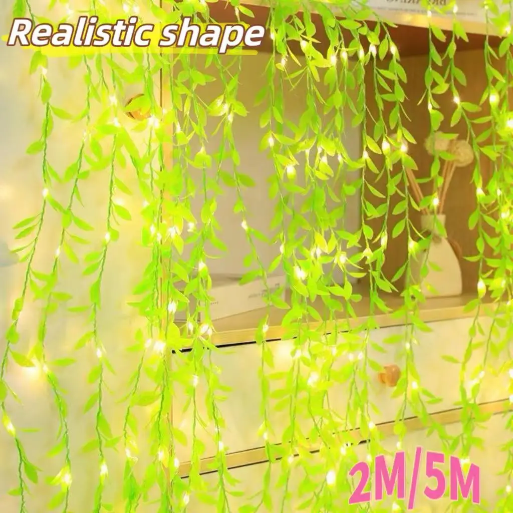 Willow Lamp String Green Leaf Ivy Vine with LED Lights Home Decor Wedding Glowing Artifical Plant Garland LED Flower Green