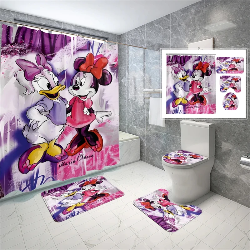 Mickey and Minnie Shower Curtain Toilet Mat Waterproof Carpet Anti-corrosion Protective Floor Bathroom  Special Multi-size