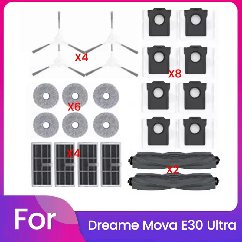 

INLIG-24PCS For Dreame Mova E30 Ultra Vacuum Cleaner Accessories Main Roller Side Brush Hepa Filter Mop Cloth Dust Bag