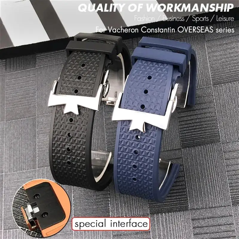 TINTAG Quality Convex Type Fluororubber Watchband 24*7mm for Vacheron Constan Overseas 4500v 5500v Blue Black Orange White