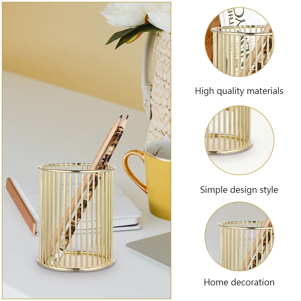 

2pcs Iron Pen Holder Desktop Storage Container Brush Pencil Pot Makeup Tools Organizer for Office Home Study Room Library