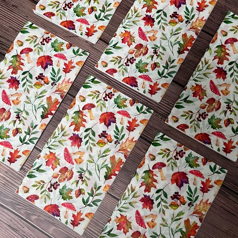 33*40 Large Size 3-Ply Rectangle Thanksgiving Autumn Leaf Mushroom Printed Handkerchiefs Party Printed Tissue Promotional Cheap