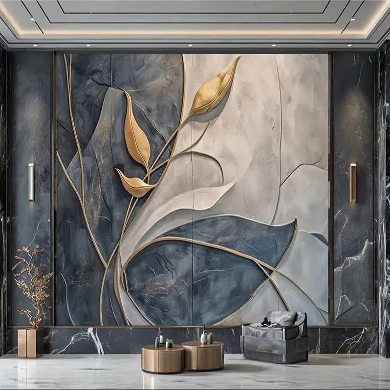 Custom Photo wallpaper Modern Advanced Gray Gold Flower mural Bedroom Living Room TV Sofa Backrgound Home Decor Wall Paper