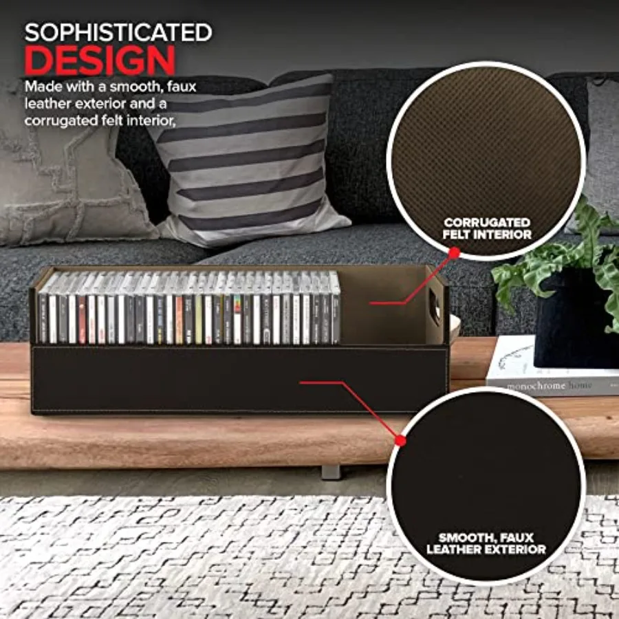 تخزين صندوق تخزين الأقراص المضغوطة الخاص بك مكون من 9 أرفف منظم لأشرطة كاسيت الأقراص المضغوطة أو الأقراص المضغوطة المصنوعة من الجلد الصناعي باللون البني يحمل ما يصل إلى 40 قرصًا