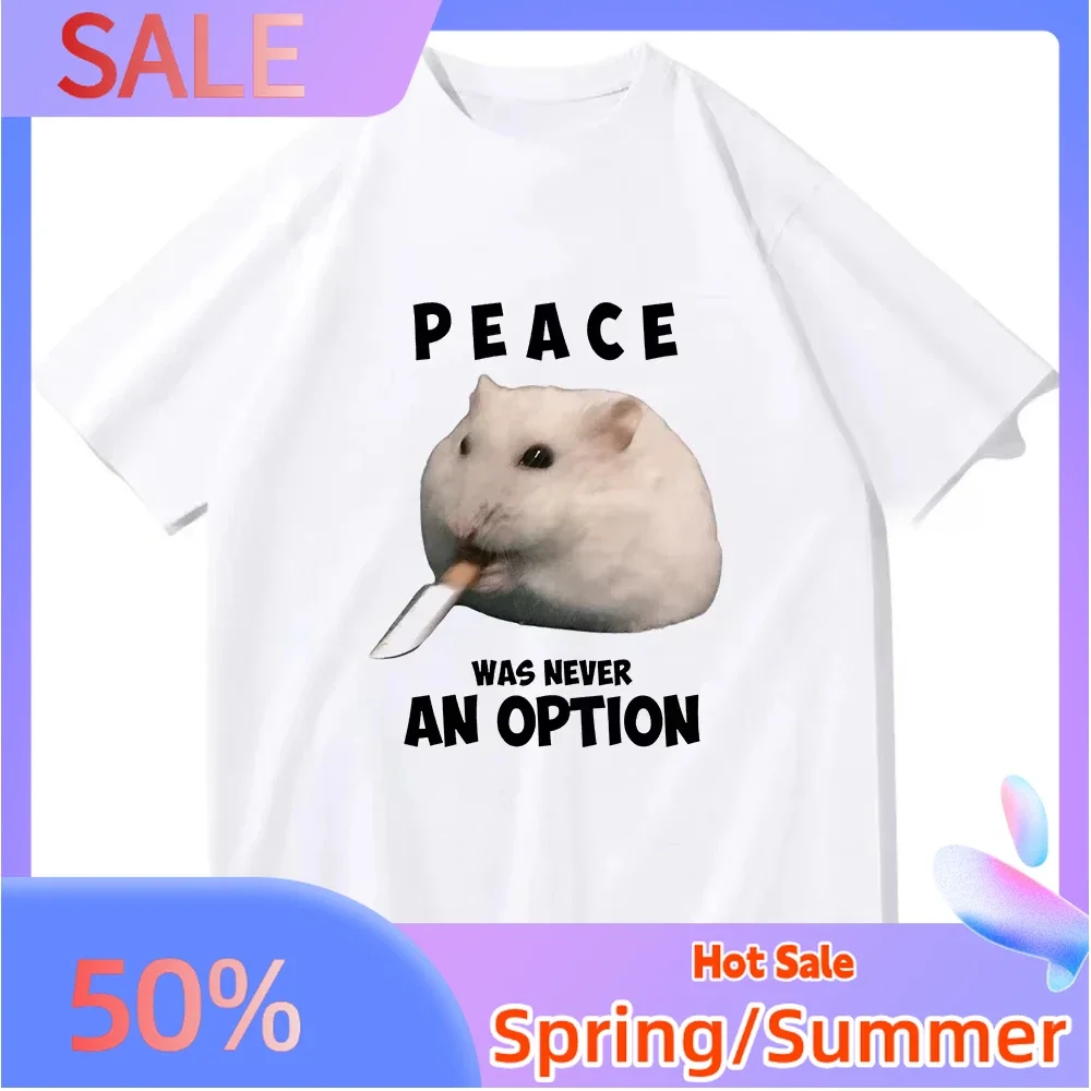 

Peace Is Never A Choice. Hamster Printed T-shirts for Men and Women, Harajuku Aesthetic T-shirts, Unisex Streetwear, Retro Tops