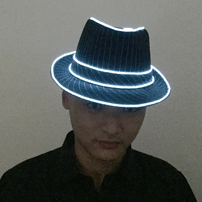 Hot Sale Fedora Hat Adult Decorative  Glowing LED Hat Performance Dancing Costumes Accessory Hat Shining LED Hat For Dark Night